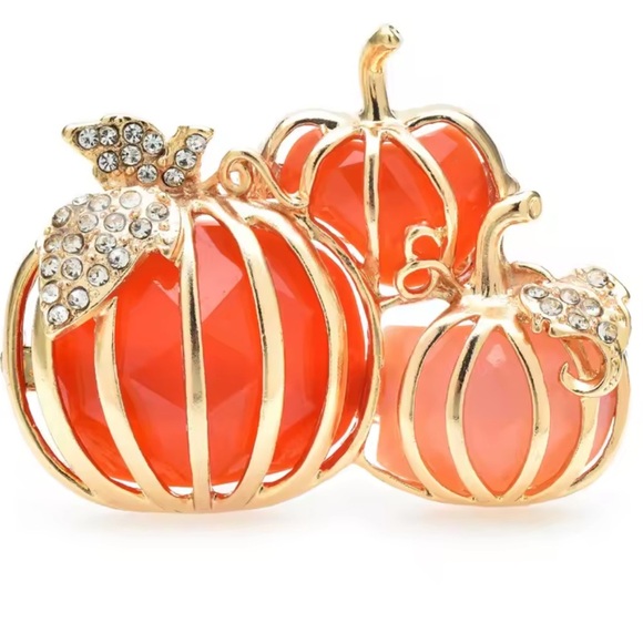 Anthropologie Jewelry - Halloween Pumpkin Orange Gold Brooch